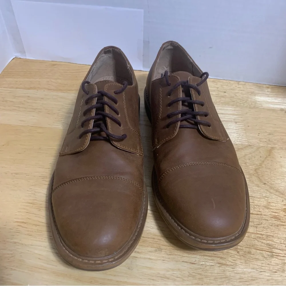 Mens Merona‎ Comfort Gel Brown Faux Leather Cap Toe Dress Oxford Shoes Size 8 M